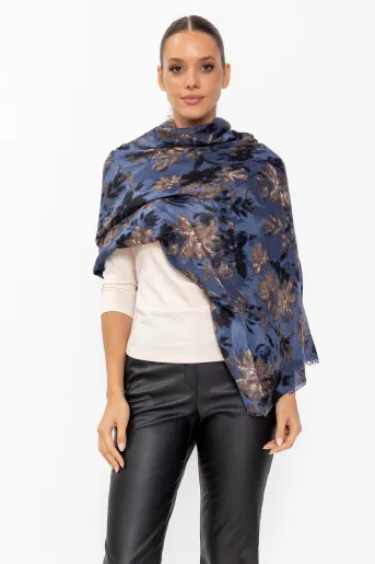 Eșarfă imprimeu floral bleumarin EGK60803
