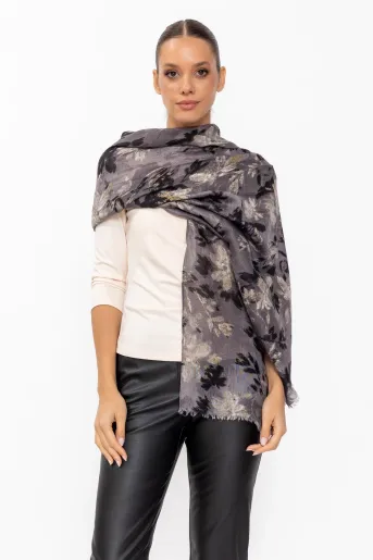 Eșarfă imprimeu floral gri EGK60803
