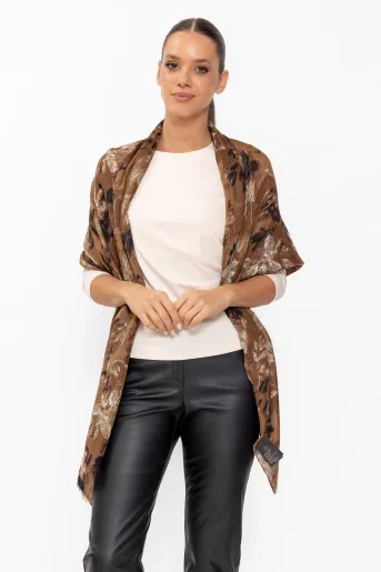Eșarfă imprimeu floral maro EGK60803