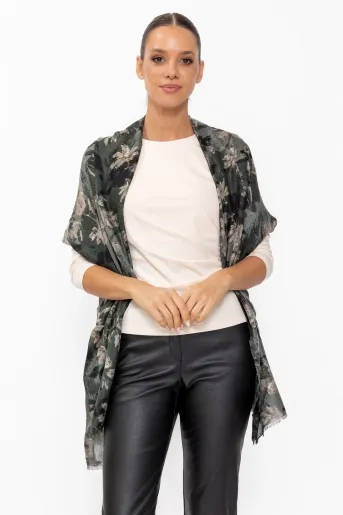 Eșarfă imprimeu floral verde EGK60803