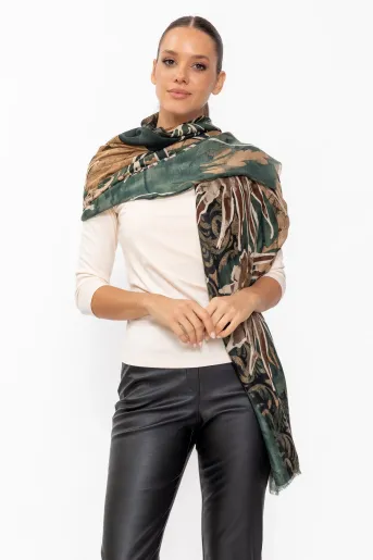 Eșarfă maxi cu imprimeu floral verde EGK60804