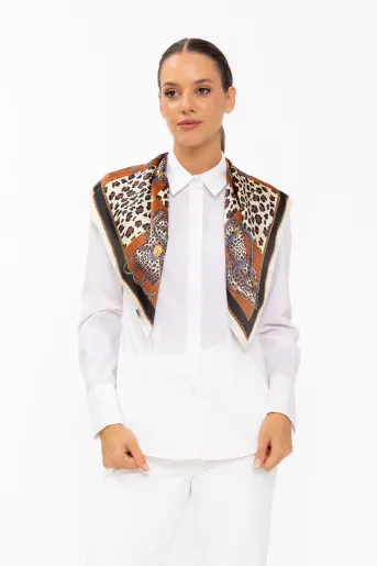 Eșarfă vâscoză satinată animal print maro ELM60802