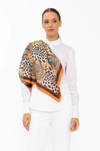 Eșarfă vâscoză satinată animal print mocha ELM60802