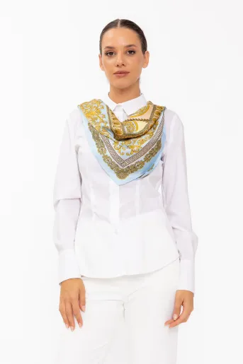 Eșarfă vâscoză satinată imprimeu paisley bleu ELM60802