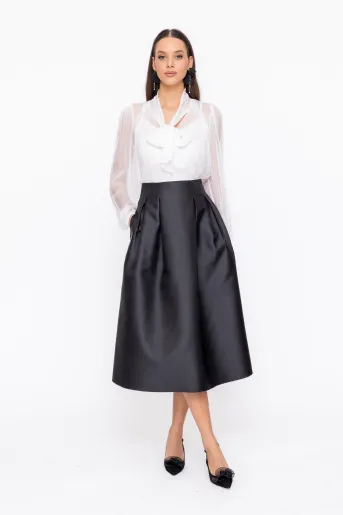 Fustă Caramel elegantă cu pliuri neagră F3602