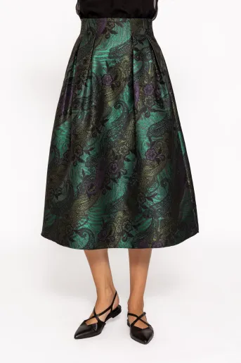 Fustă midi elegantă cu pliuri verde F3513