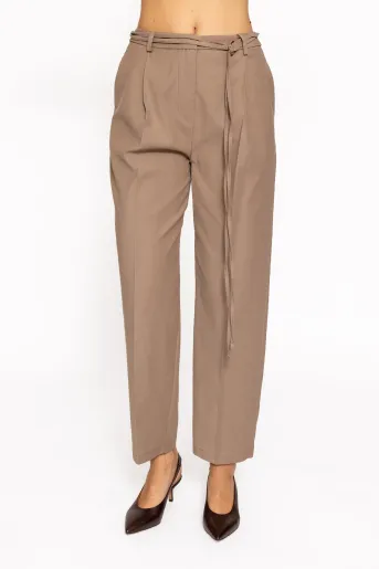Pantaloni bej din bumbac cu cordon PKC60802