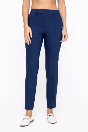 Pantaloni Caramel conici cu dungă cusută bleumarin P2617