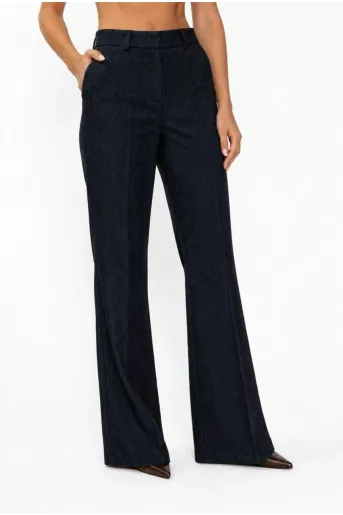 Pantaloni evazați din catifea bleumarin P2626