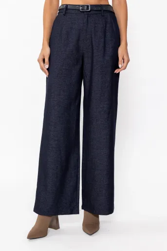 Pantaloni lejeri din denim cu curea bleumarin PLA60902