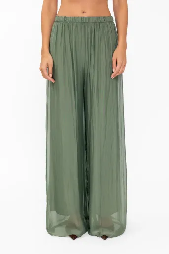 Pantaloni lejeri din mătase verde PDP60801