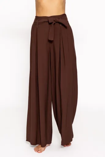 Pantaloni lejeri din vascoză cu cordon maro PKC60803