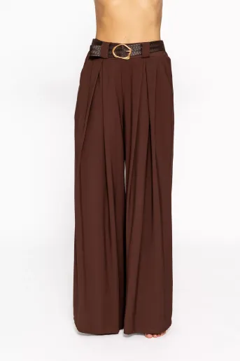 Pantaloni lejeri din vâscoză cu curea maro PKC60803