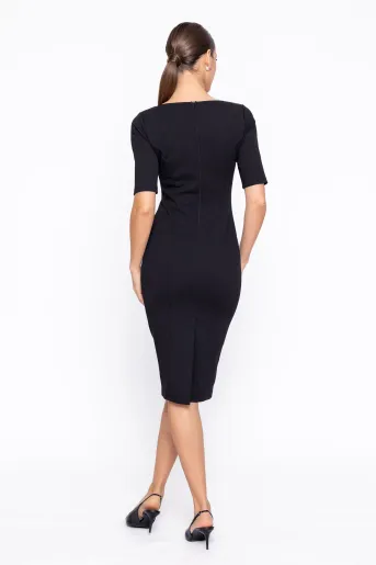 Rochie Caramel conică cudecolteu pătrat neagră R8607