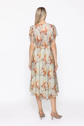 Rochie Caramel decolteu suprapus vernil-maro R8625
