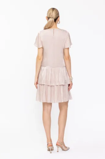 Rochie Caramel din voal cu volane și accesoriu bej R8630