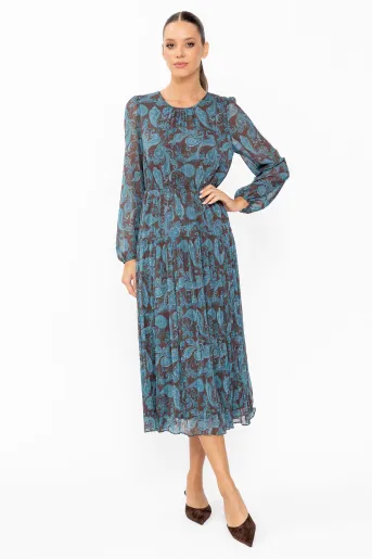 Rochie Caramel din voal imprimeu paisley turcoaz R8651