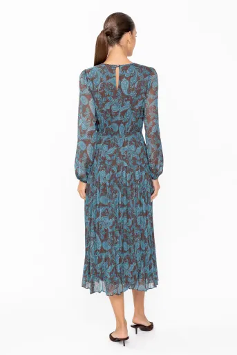 Rochie Caramel din voal imprimeu paisley turcoaz R8651