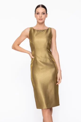 Rochie Caramel elegantă din vâscoză satinată olive R8615