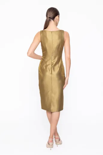Rochie Caramel elegantă din vâscoză satinată olive R8615