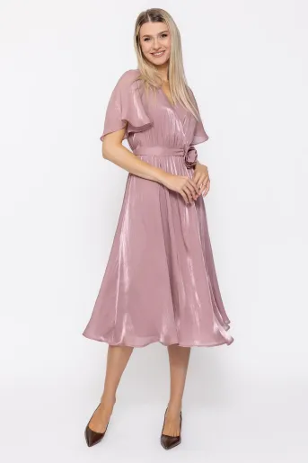 Rochie Caramel elegantă din voal cu cordon și floare roz pudră R8623