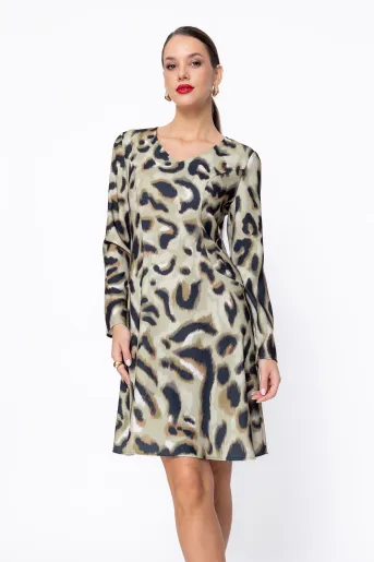 Rochie Caramel evazată animal print olive R8603