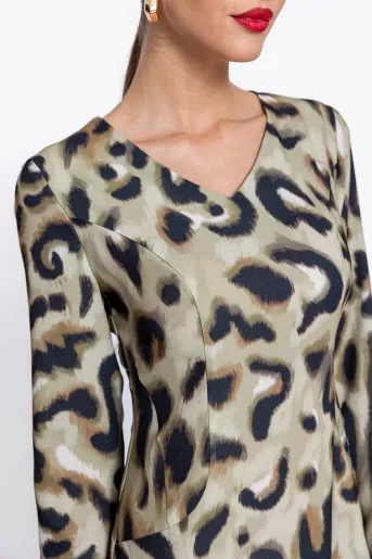 Rochie Caramel evazată animal print olive R8603