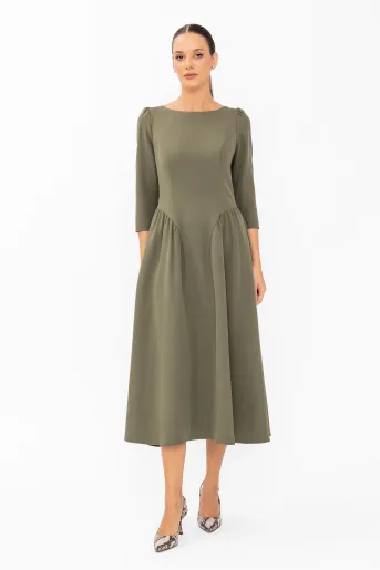 Rochie Caramel midi cu creți laterali kaki R8645