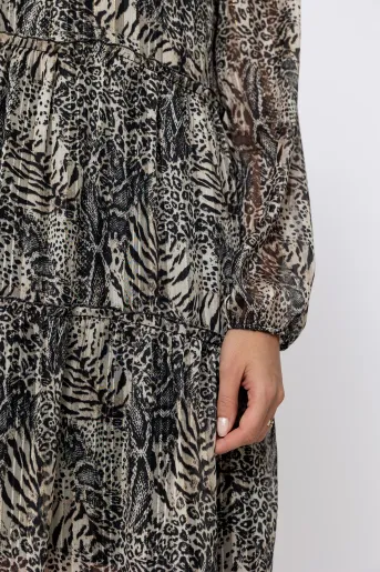 Rochie Caramel voal imprimat bej R8602