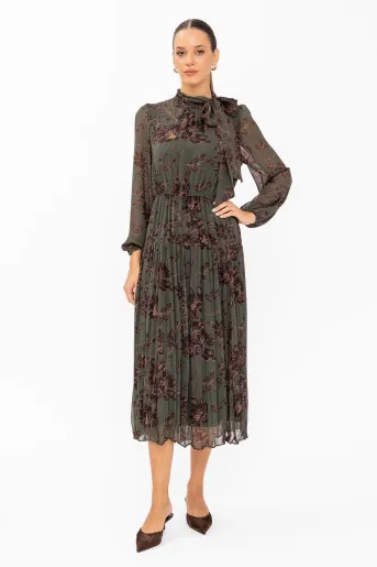 Rochie Caramel voal imprimat cu fundă R8647