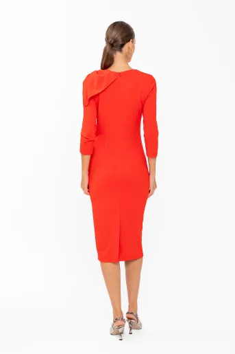 Rochie conică elegantă cu fundă pe umăr roșie R8646