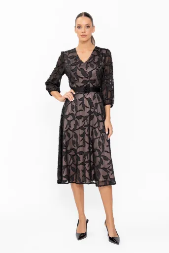 Rochie elegantă cu cordon neagră R8649
