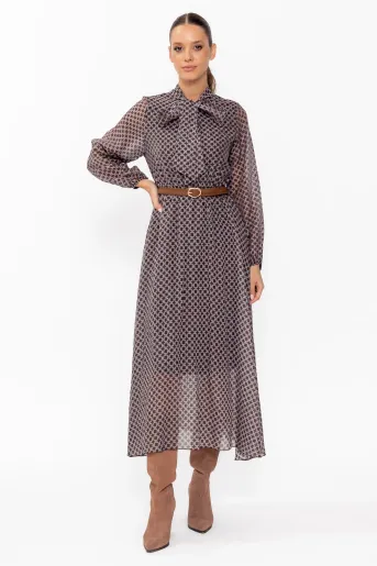 Rochie midi cu curea maro RKC60904