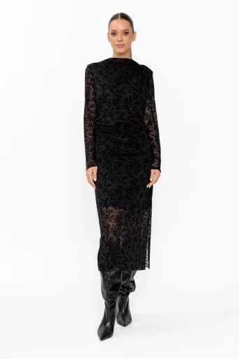 Rochie midi cu drapaje neagră RKC60903