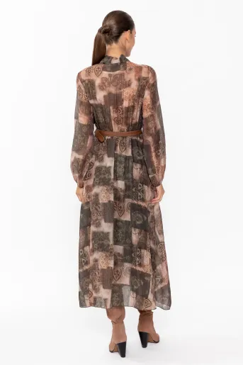 Rochie midi cu eșarfă și  curea kaki RKC60905