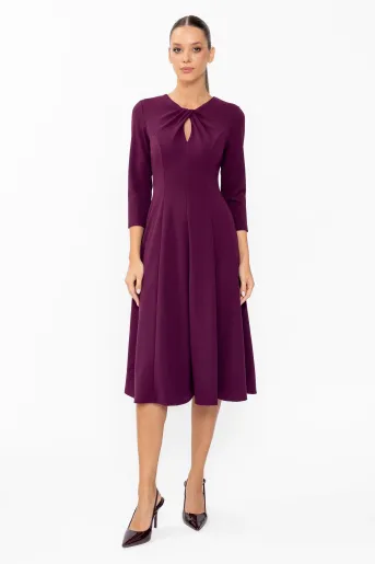 Rochie midi cu nod și clini decorativi burgundy R8653