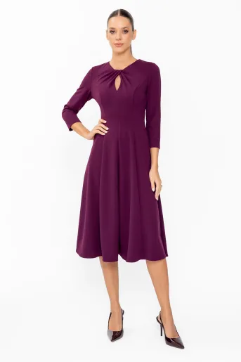 Rochie midi cu nod și clini decorativi burgundy R8653