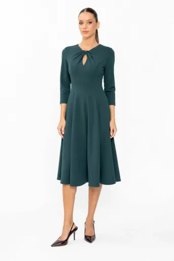 Rochie midi cu nod și clini decorativi verde R8653