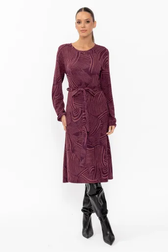 Rochie midi din jerse cu cordon mov RRS60823