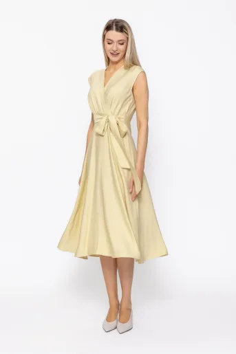 Rochie midi din vâscoză cu cordon galbenă R8629