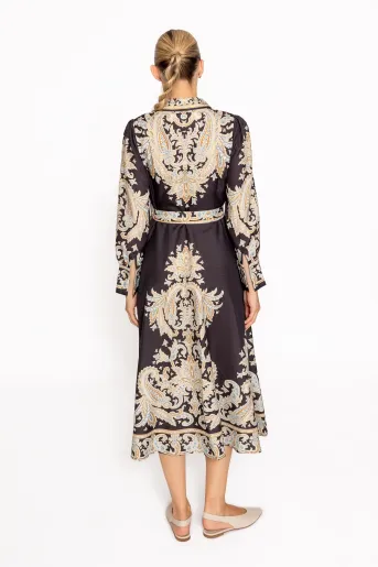 Rochie midi elegantă cu cordon neagră RRS60807