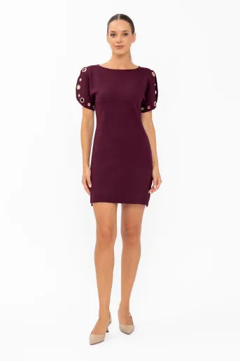 Rochie tricotată cu mâneci accesorizate burgundy RBD60801