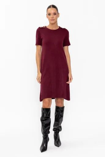 Rochie tricotată cu nasturi burgundy RDM60903