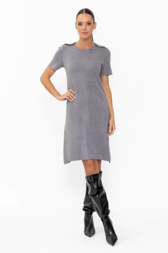 Rochie tricotată cu nasturi gri RDM60903