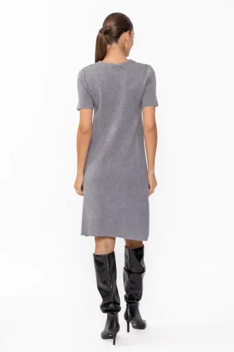 Rochie tricotată cu nasturi gri RDM60903