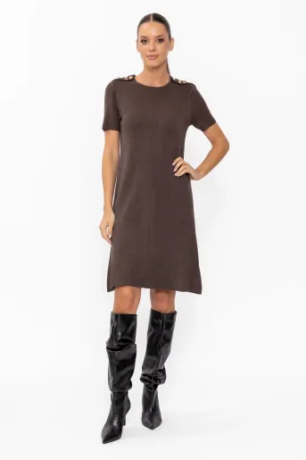 Rochie tricotată cu nasturi maro RDM60903