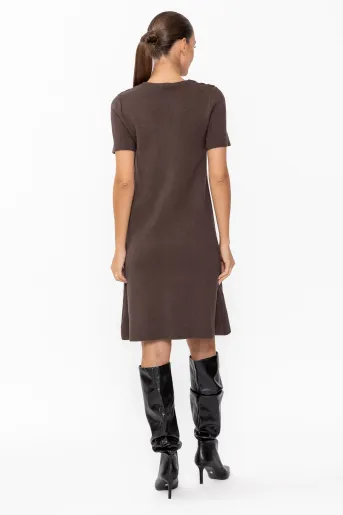 Rochie tricotată cu nasturi maro RDM60903