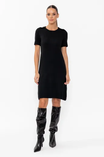 Rochie tricotată cu nasturi neagră RDM60903