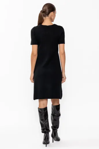 Rochie tricotată cu nasturi neagră RDM60903