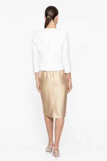 Sacou Caramel elegant cu floare alb S1606
